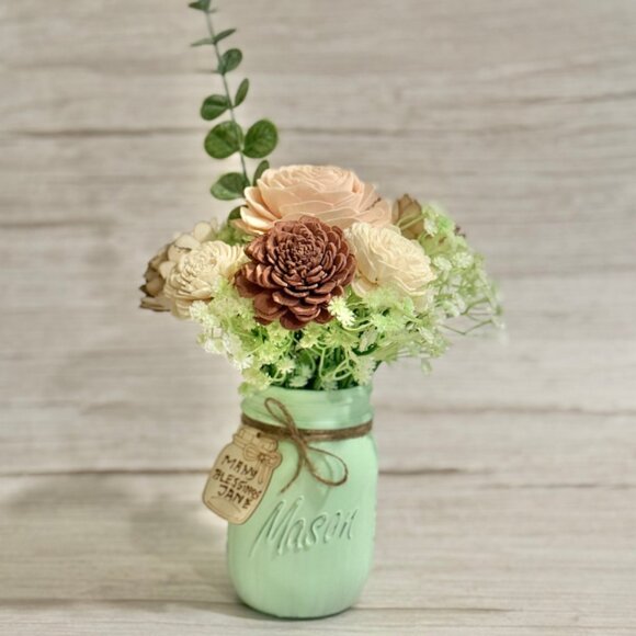 Sola Wood Floral Arrangement in Hand-Painted Personalized Mason Jar - Picture 3 of 9
